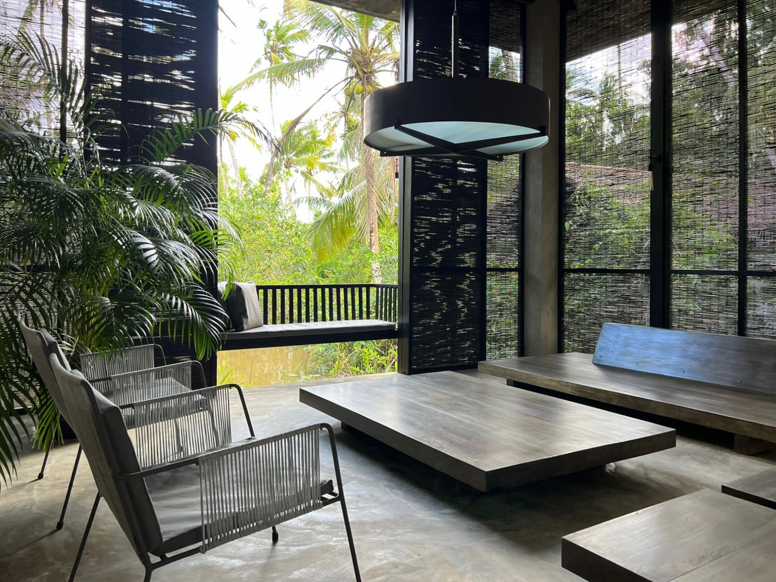 KAJU GREEN Eco lodges, Lounge area, Salt water swimming pool, Open air top yoga deck, Free tuk-tuk to Dalawella beach