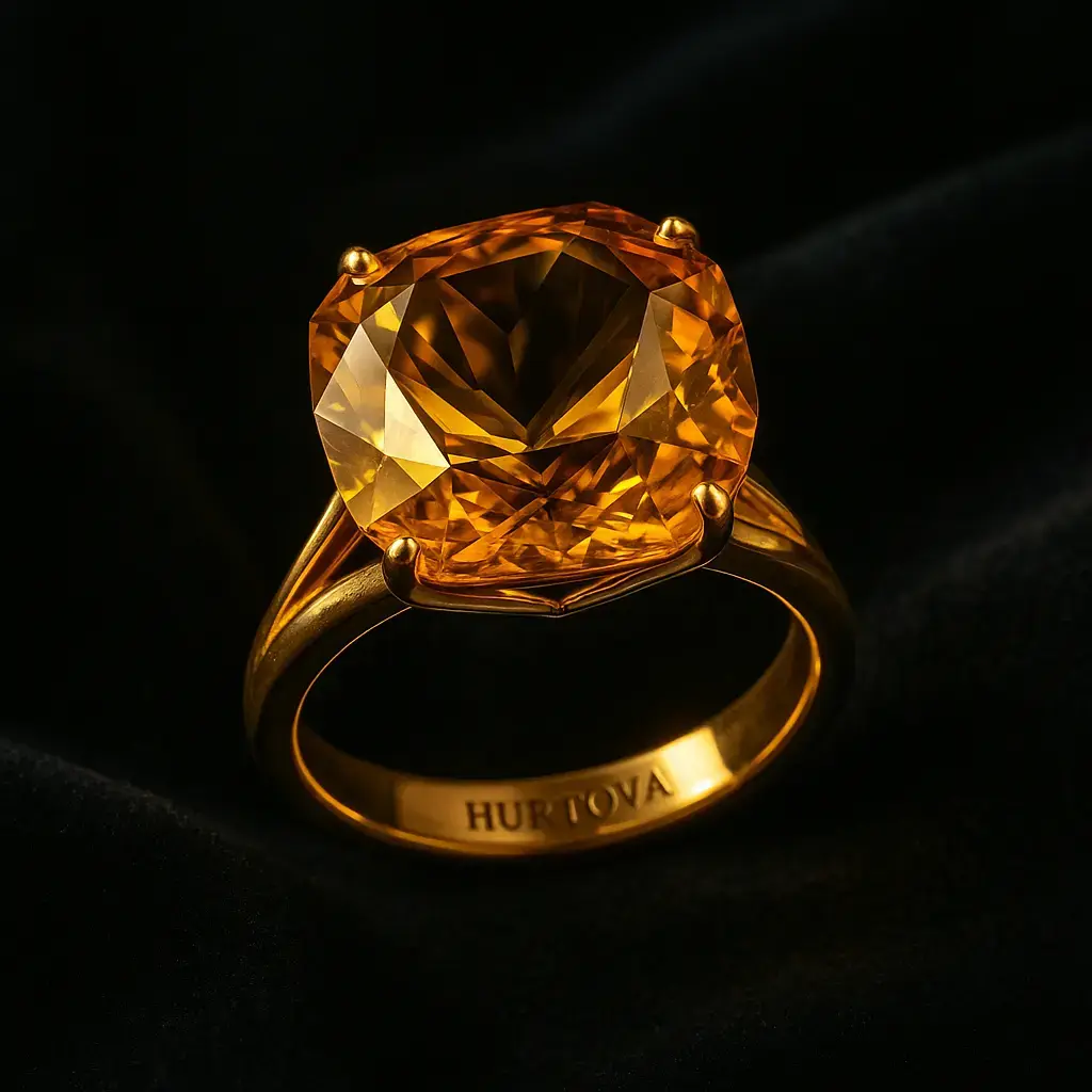 Вінтажна золота каблучка з натуральним цитрином 6 карат | HURTOVA