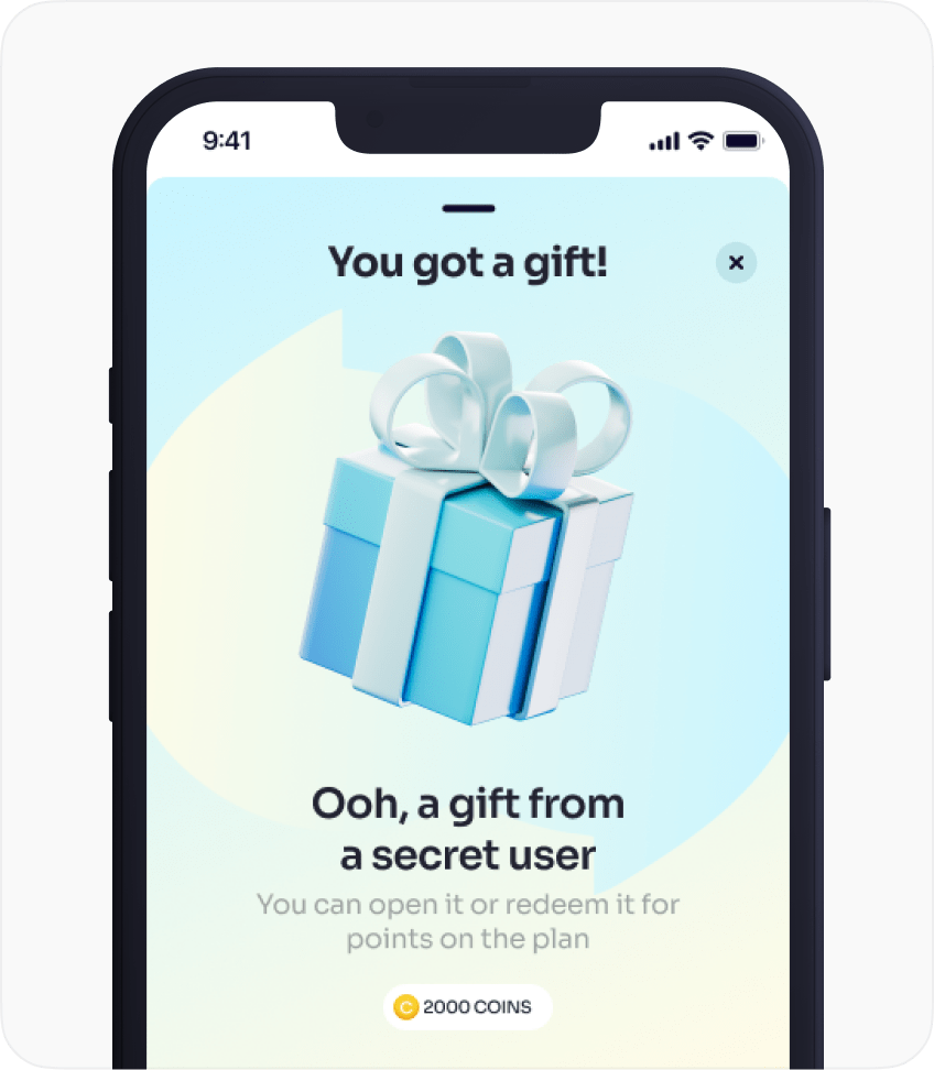 Screen notifying user that they have received a gift from a follower or fan on ChooseMe