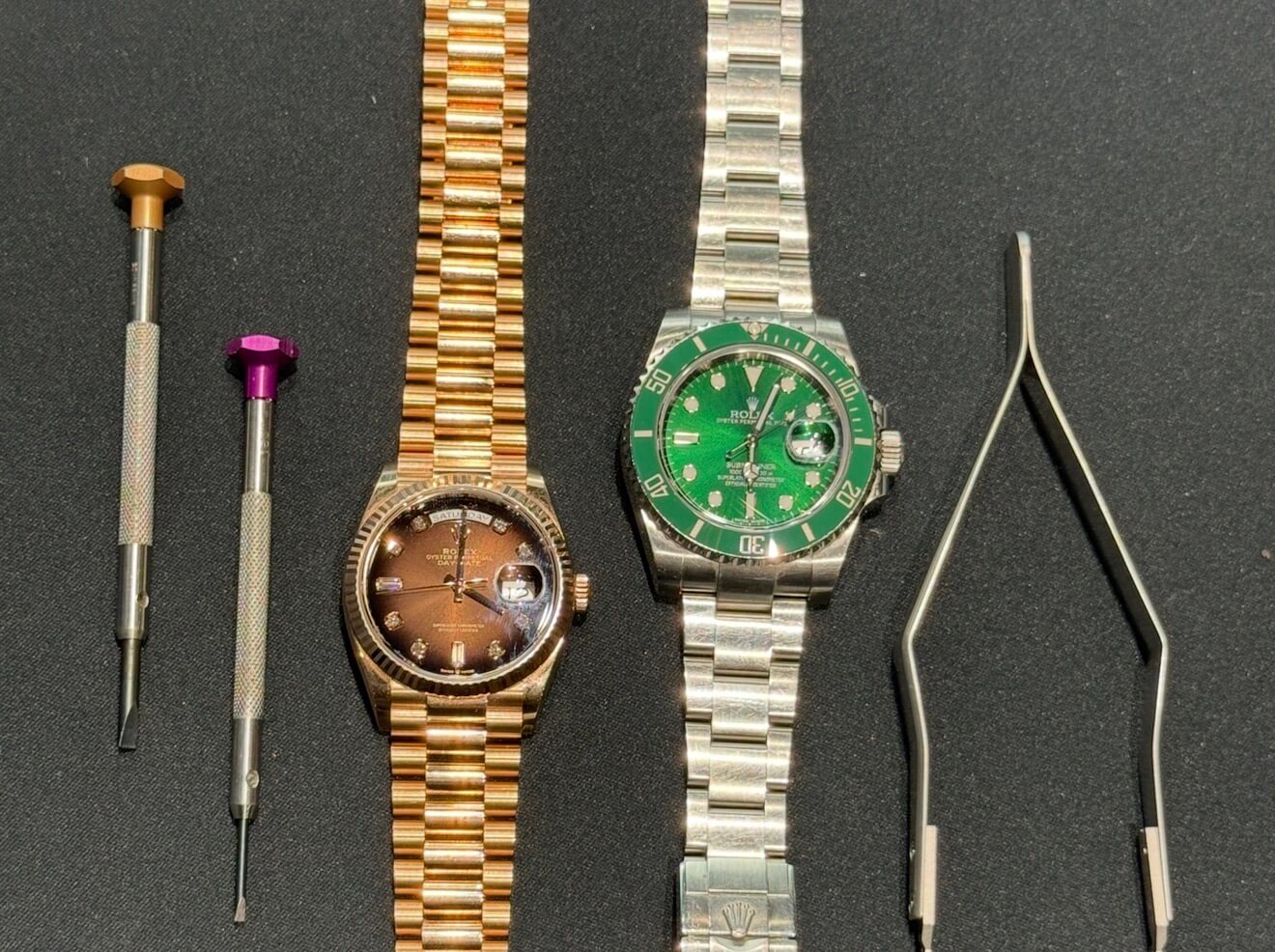 Rolex Day-Date und Submariner Hulk bei der Uhren-Inspektion Berlin