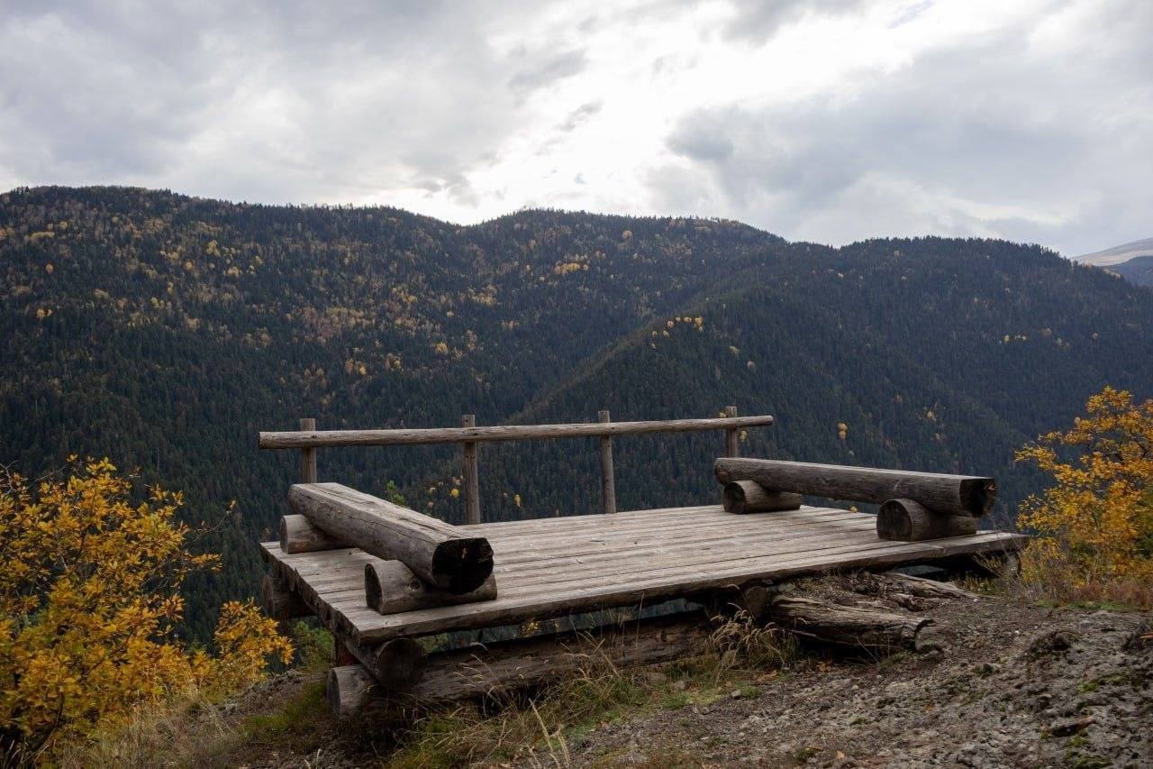 Viewing platform overlooking the autumn forest of Abastumani