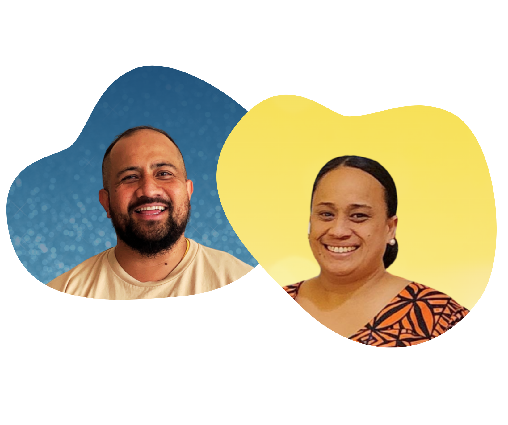 Wellington based Pacific Islander Cleaners - Lua and Stan, in bubble shaped frames.