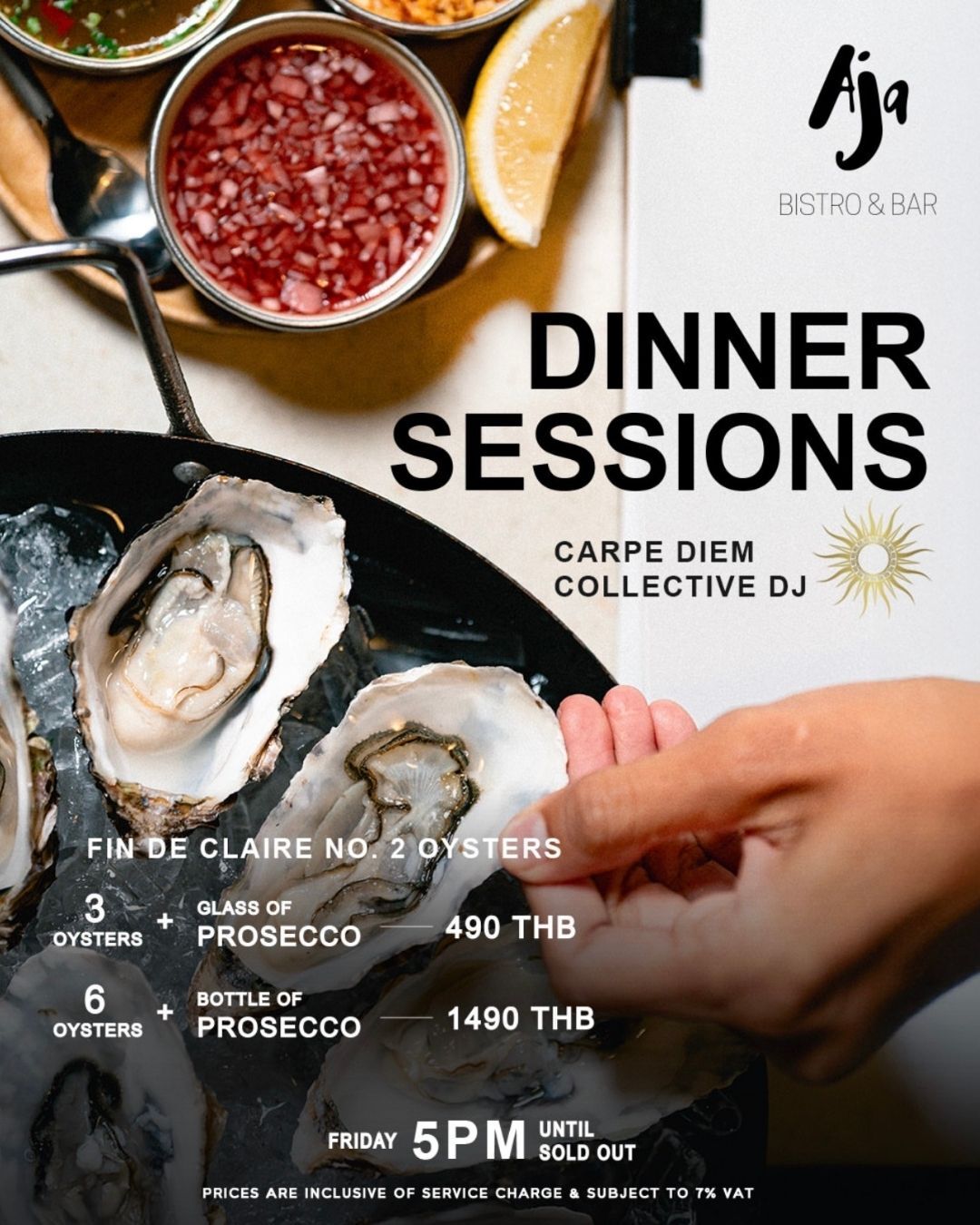 Постер вечернего мероприятия Dinner Sessions с изображением сервировки и диджея