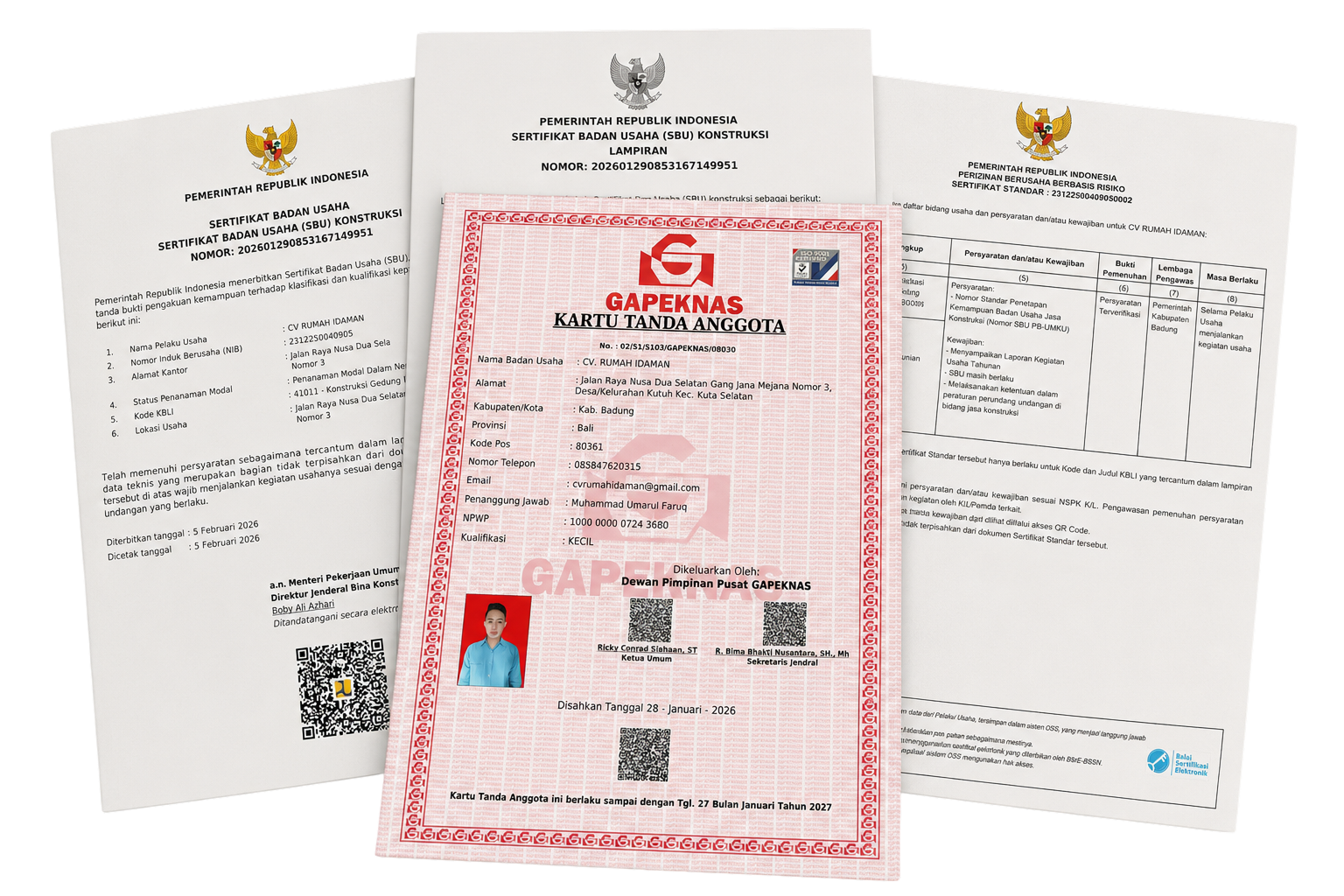 Official licenses and certificates