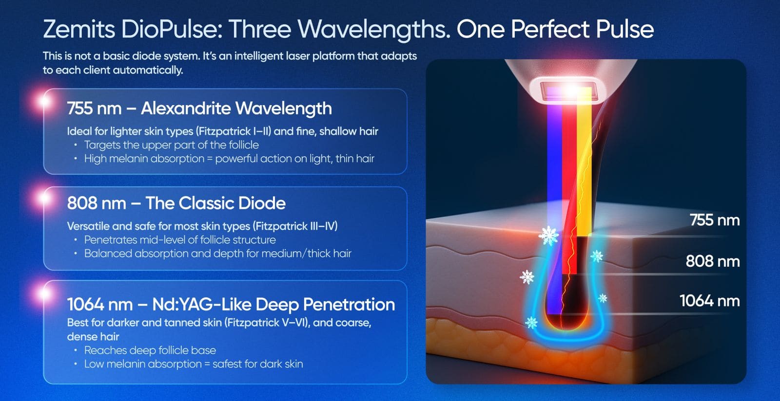 Zemits DioPulse | Triple-Wavelength Hair Removal Laser 755nm