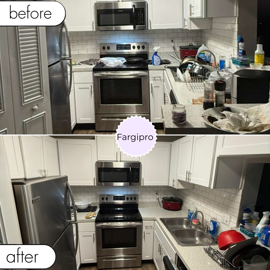 Kitchen before and after cleaning