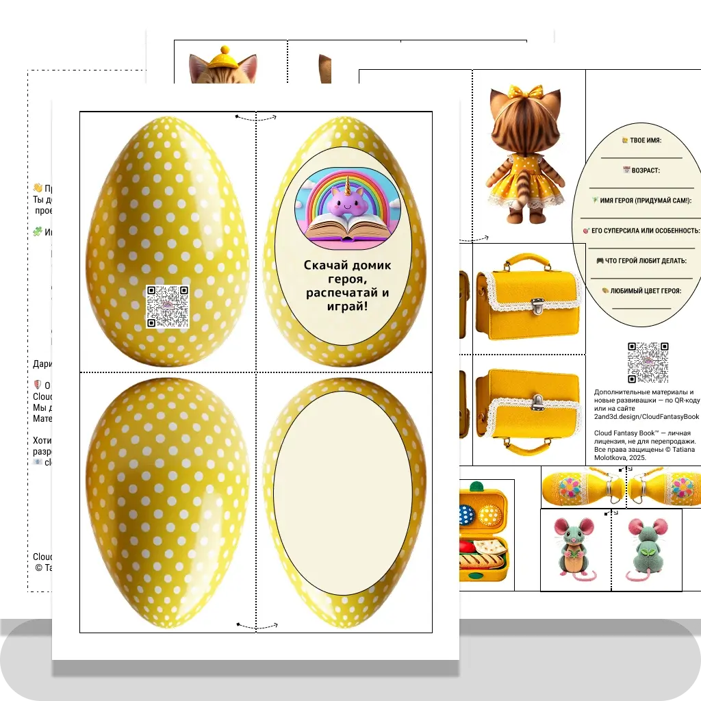 Персонаж Кошка и его вещи с анкетой (Желтый)