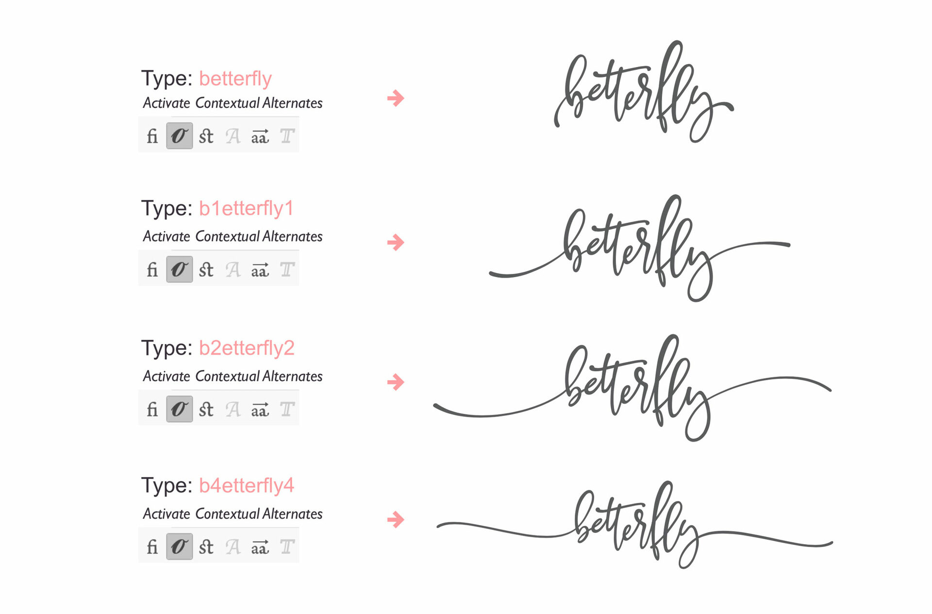 BetterFly, font, swashes