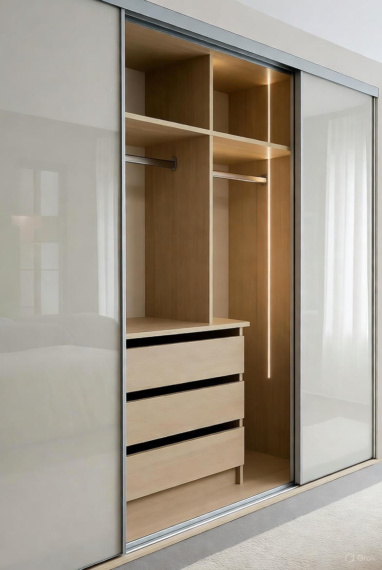 Modern sliding door wardrobes in a contemporary bedroom