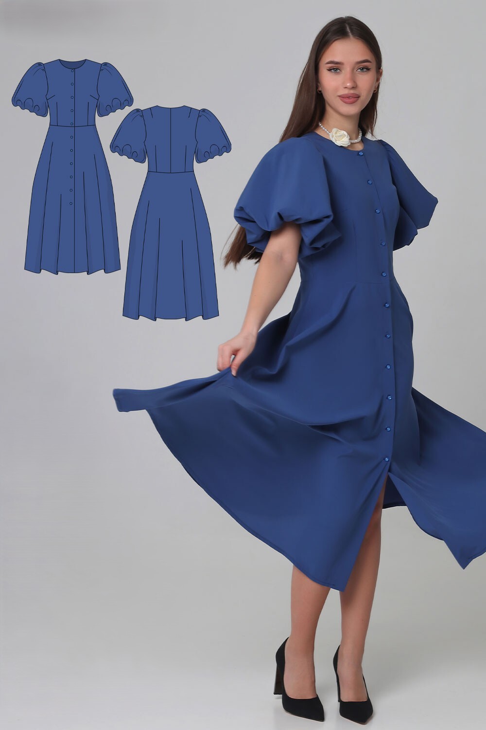 Feminine babydoll dress with gathered skirt