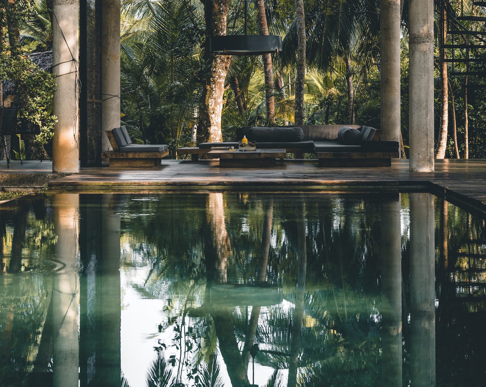 KAJU GREEN Eco lodges, Lounge area, Salt water swimming pool, Open air top yoga deck, Free tuk-tuk to Dalawella beach