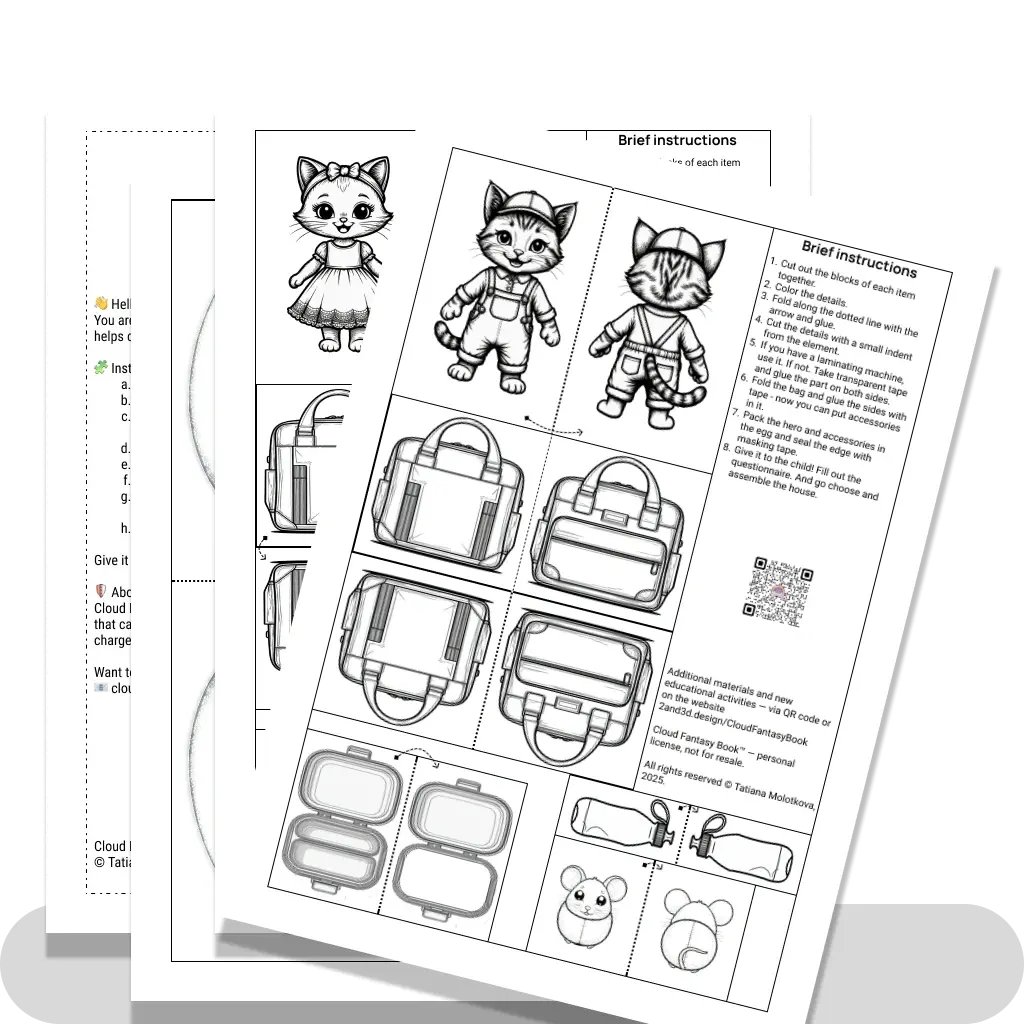 Character Cat and his things with a questionnaire (B&amp;W)