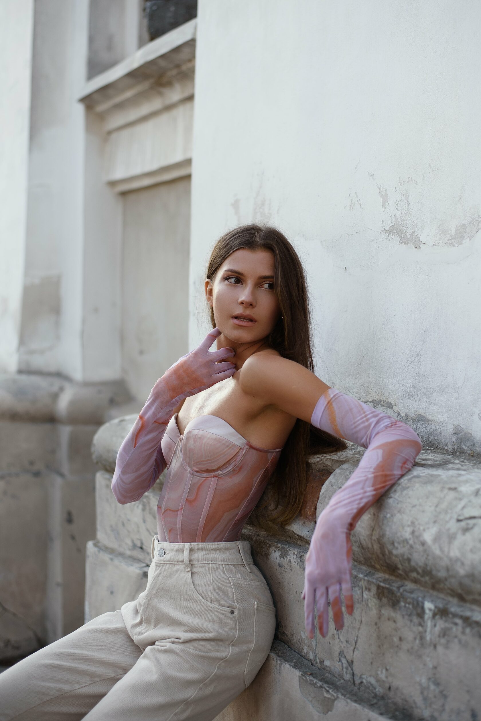 woman in pink corset