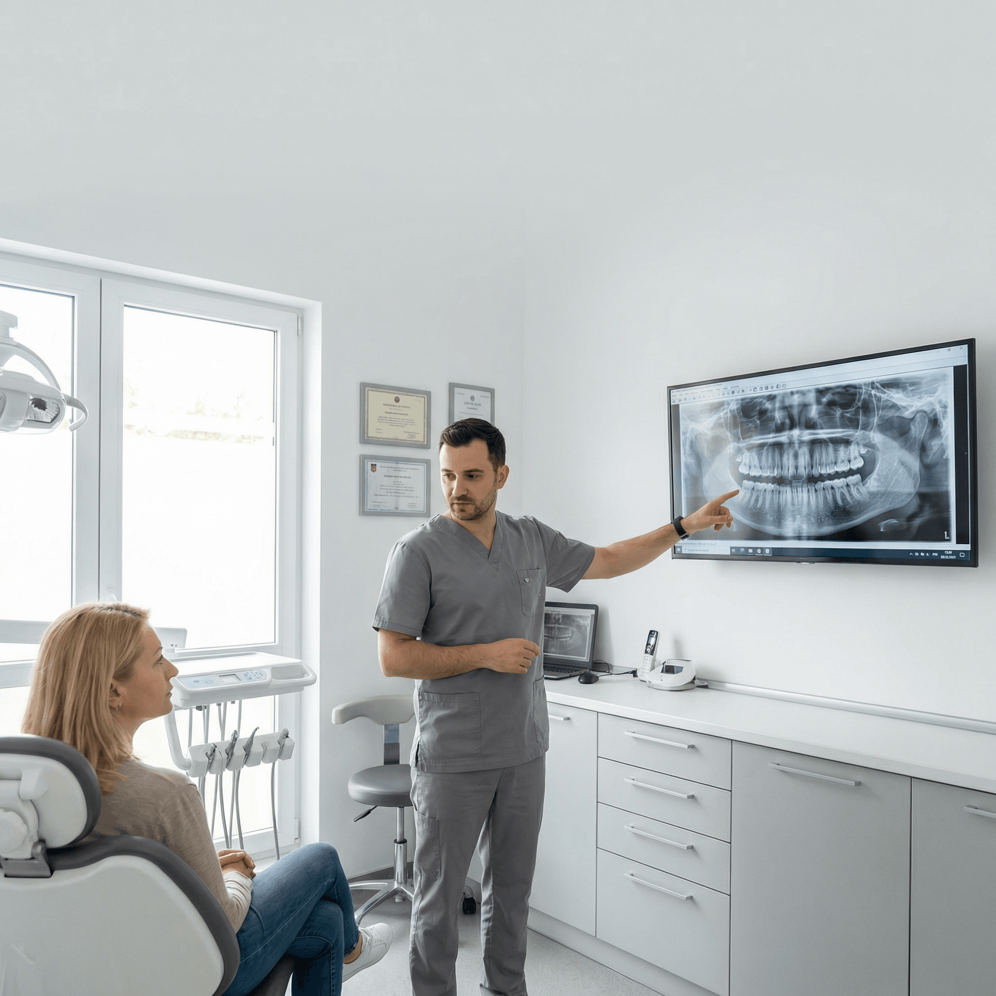 Doctor explică radiografie pacientului