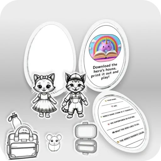 Character Cat and his things with a questionnaire (B&amp;W)