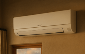 Misubishi Heat Pump Installed on Wall at Rural Taranaki Home