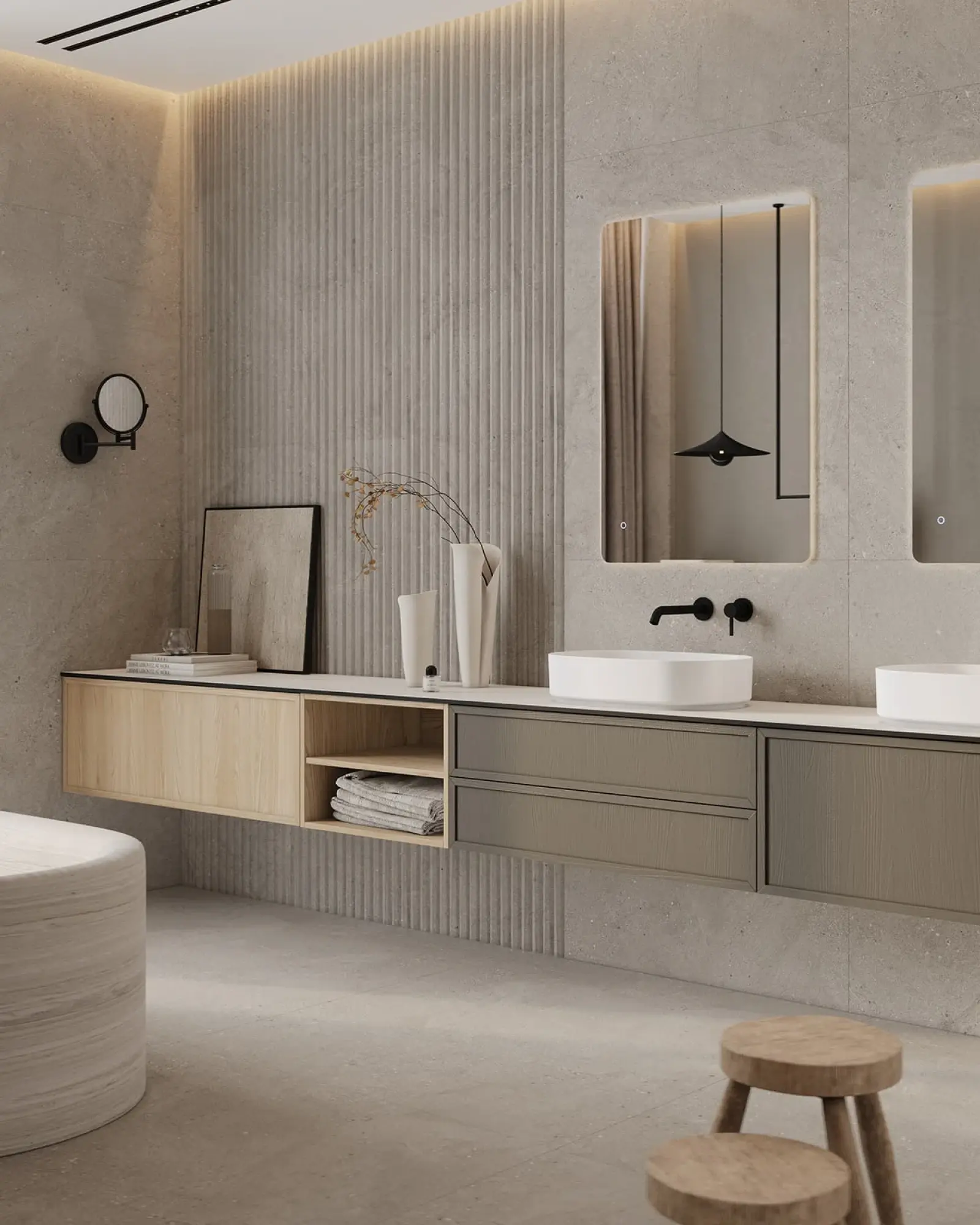 Fitted mirrored bathroom cabinet and tall storage unit Peterborough