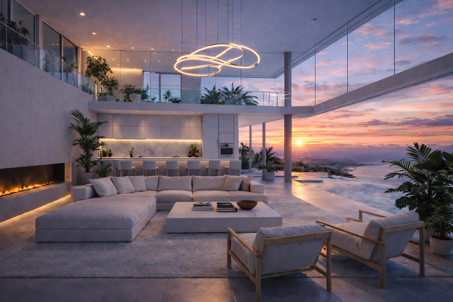 Cliff villa at sunset