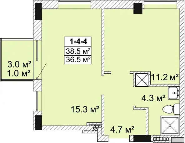 Планировка 1-комнатной квартиры в ЖК Golden City — вариант 2