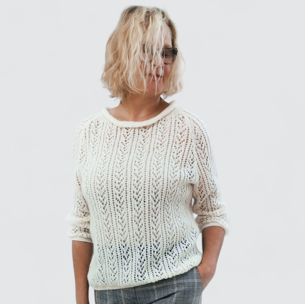 Vanilla lace sweater crafted from baby alpaca and cashmere