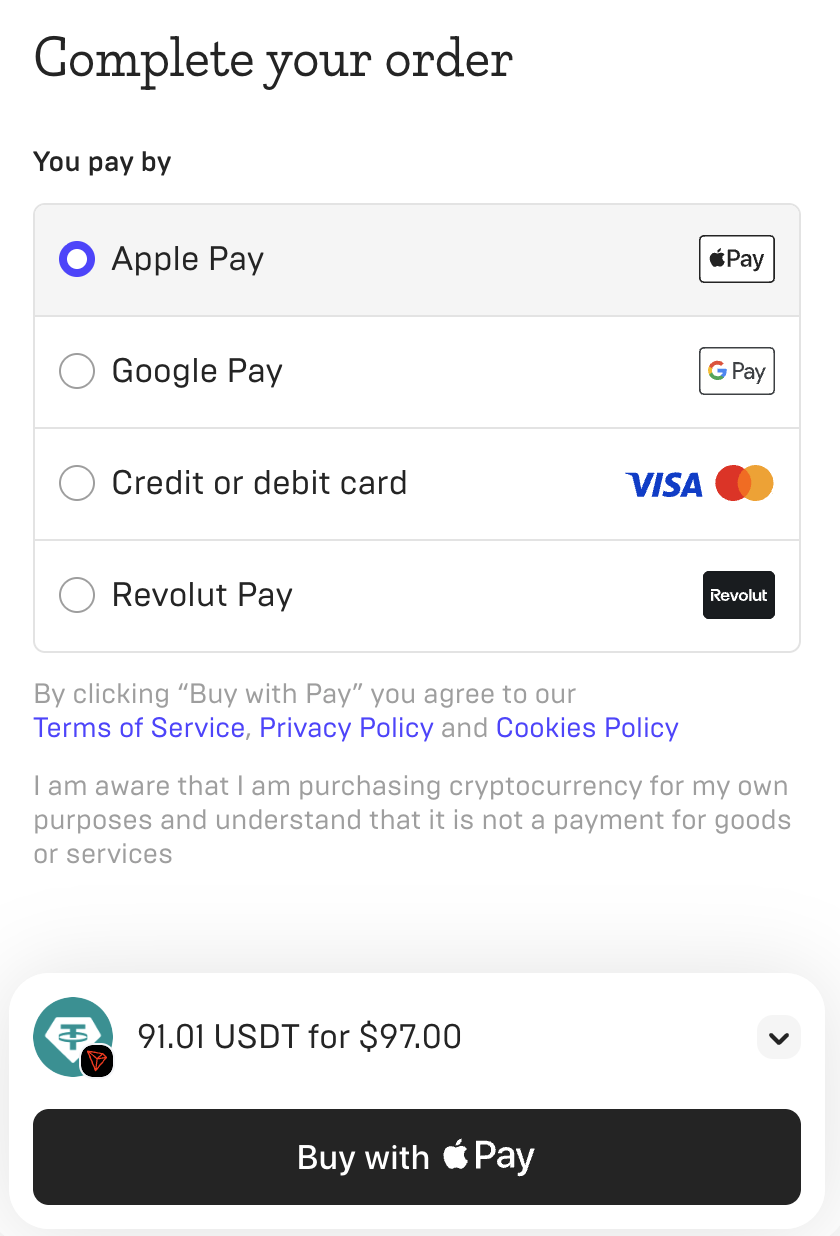 Available payment methods example