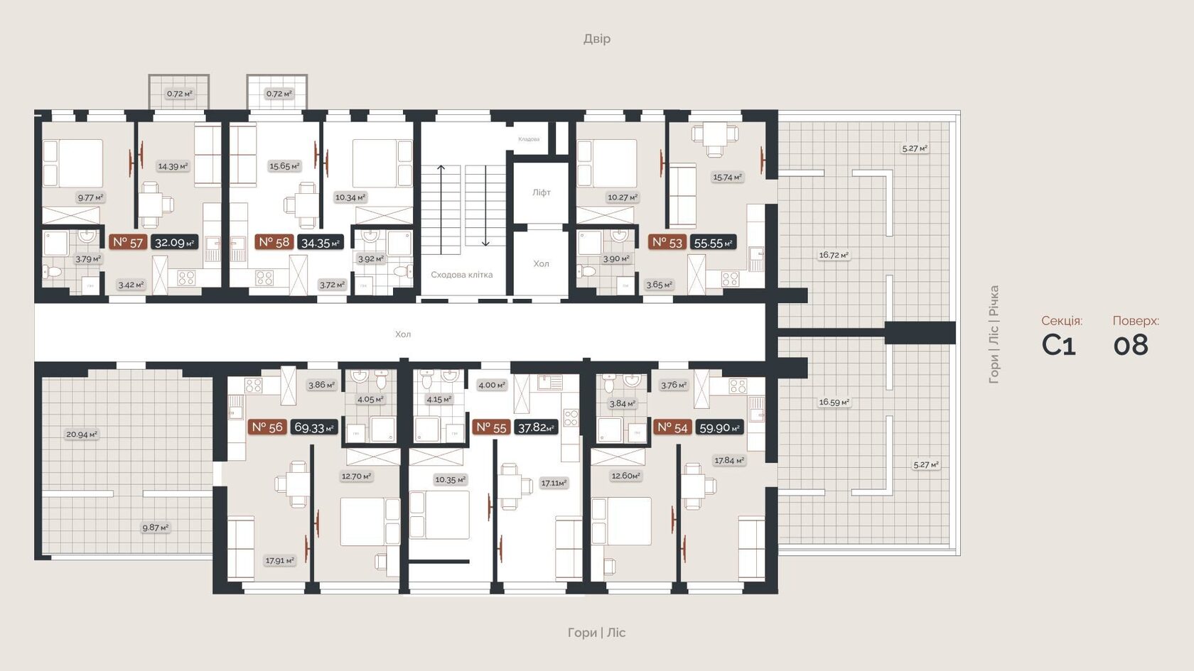 SKOGUR City секция 1 — планировка этажа 8