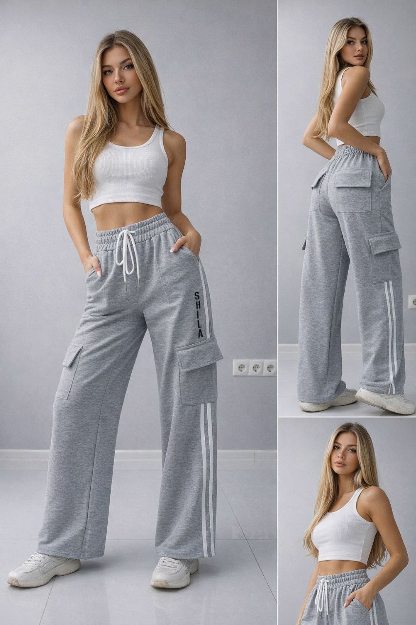 Жіночі сірі штани карго з лампасами SHiLA