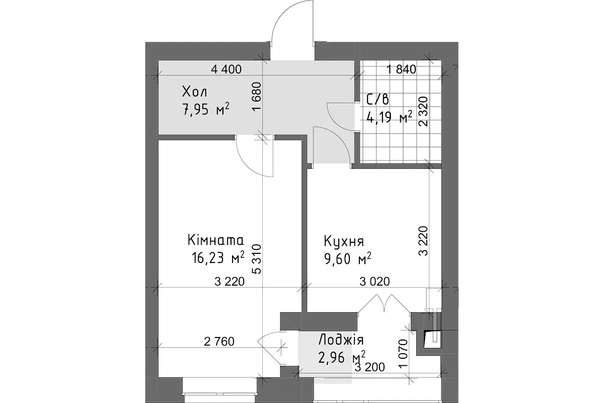 Планировка 1-комнатной квартиры в ЖК Чайка Люкс — вариант 7