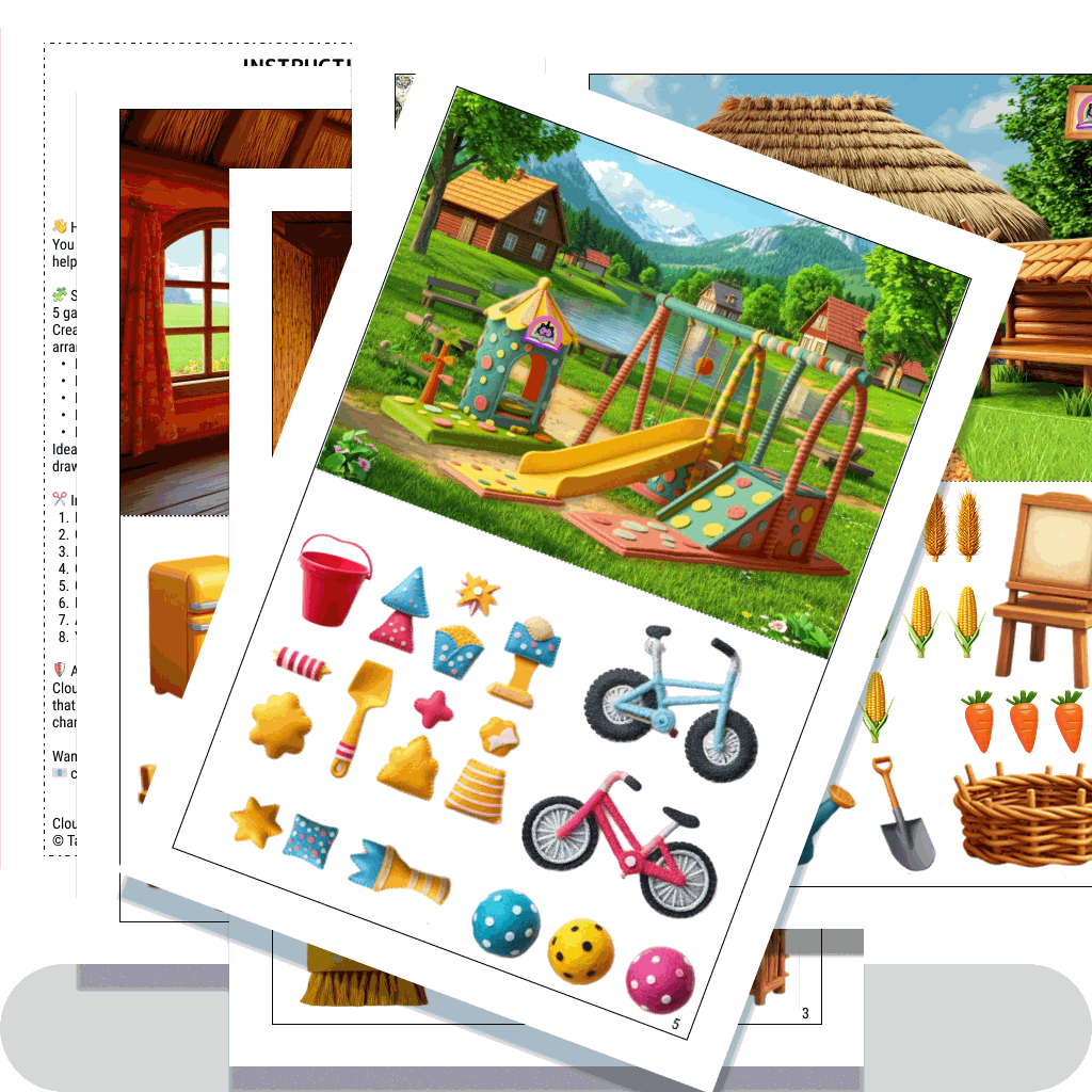 Printable dollhouse 2 with kitchen, bedroom and garden