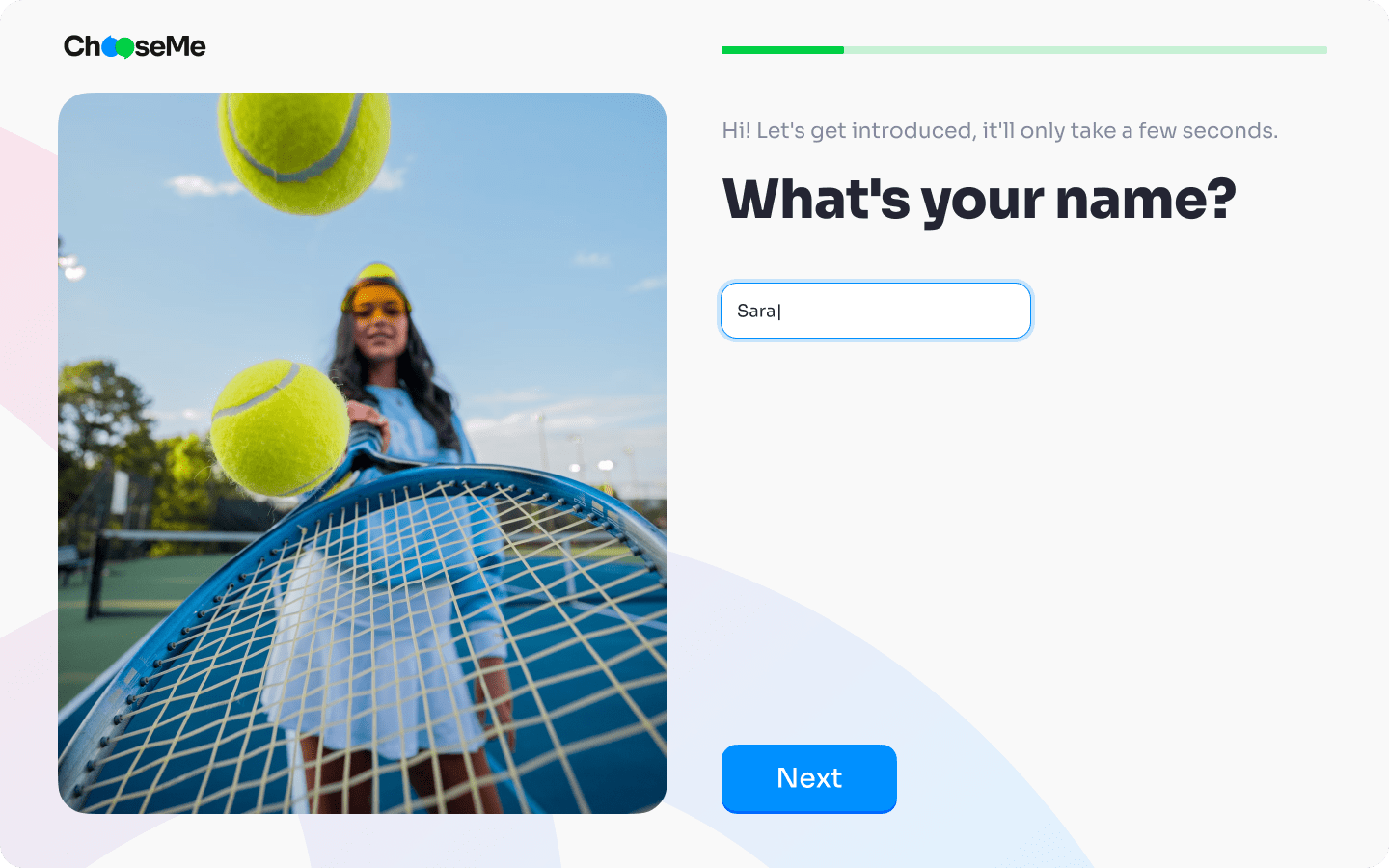 Sign up screen with a woman filling her details
