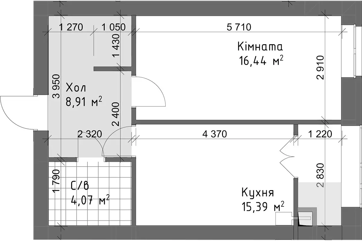 Планировка 1-комнатной квартиры в ЖК Чайка Люкс — вариант 14