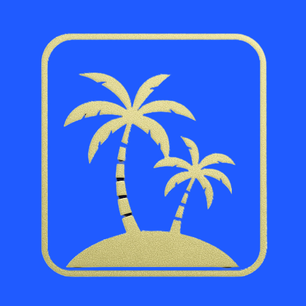 Thai Travel Co. logo featuring two gold palm trees on a tropical island, on a navy blue background