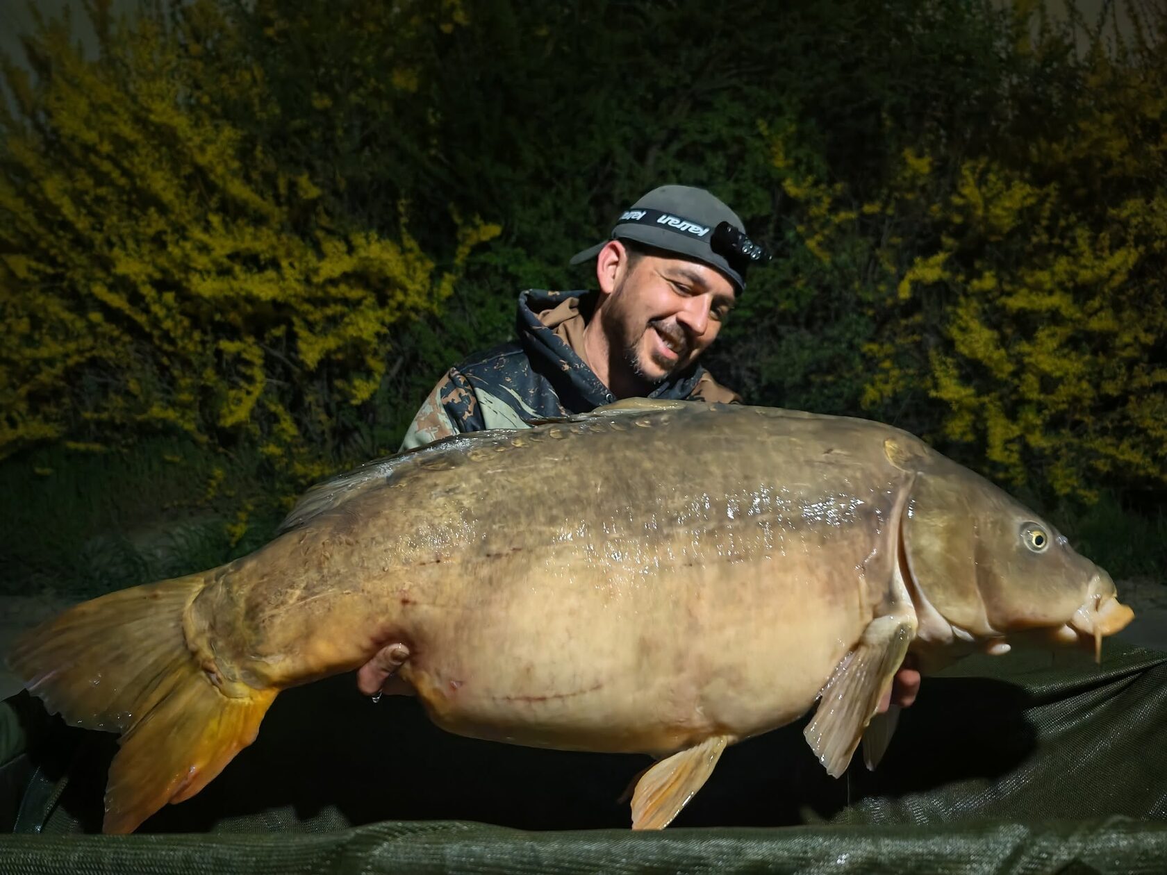 Markus Windisch with a 25 kg-plus carp landed on Katran Synapse Neon mainline
