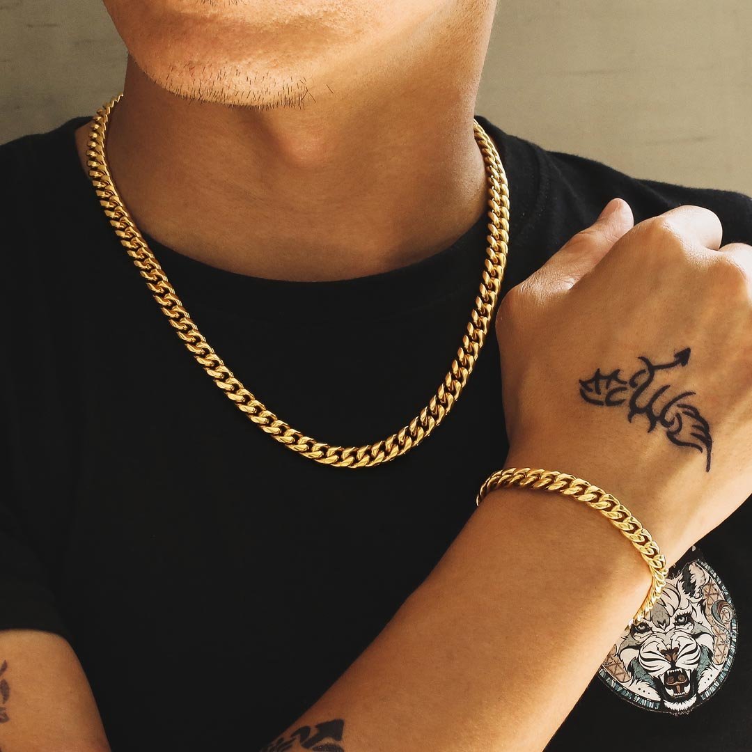 Cuban Link 8mm Gold Bracelet Steel ICED KYIV