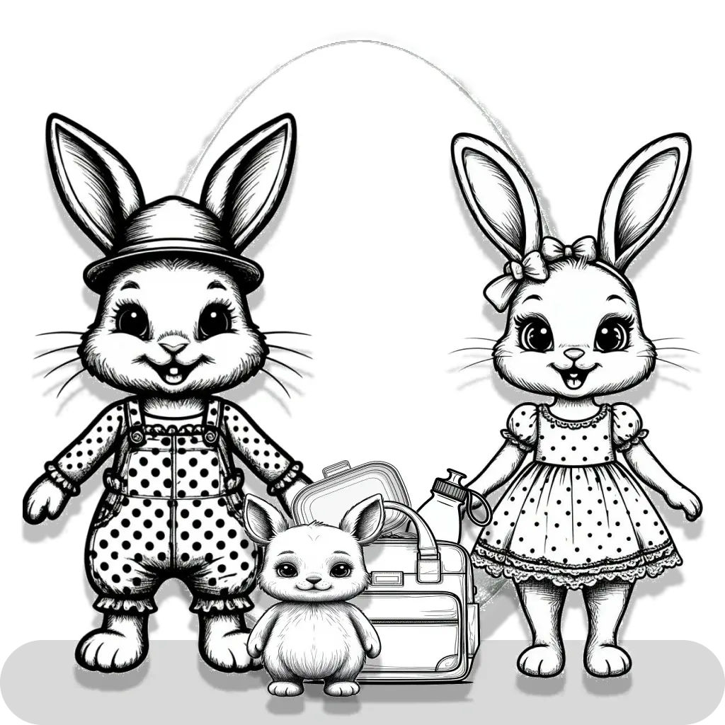 Character Bunny and his things with a questionnaire (B&amp;W)