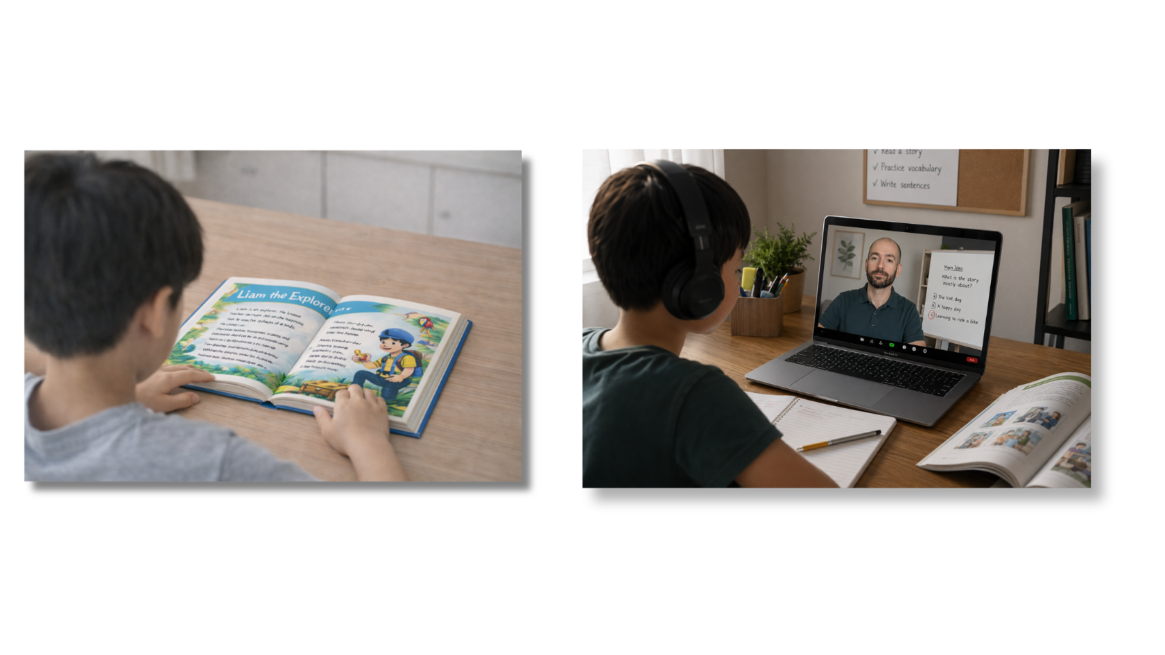 Students reading and joining an online class