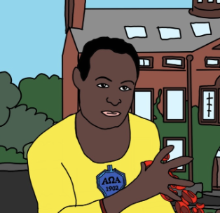 Cartoon-style illustration of Dr. Charles Drew as a superhero