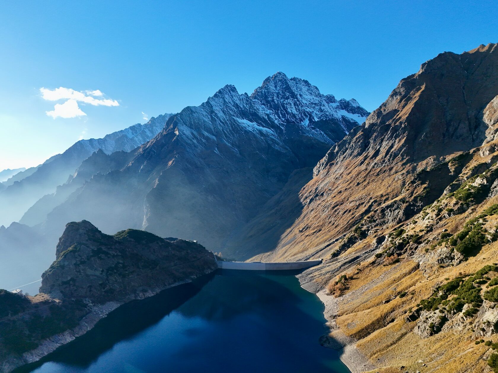 Hydropower mountain landscape aerial