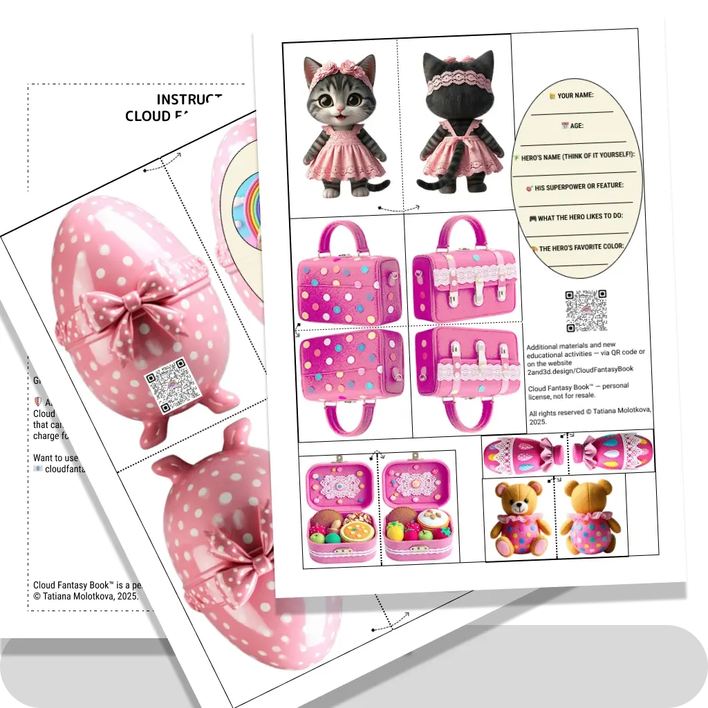 Character Cats and his things with a questionnaire Pink