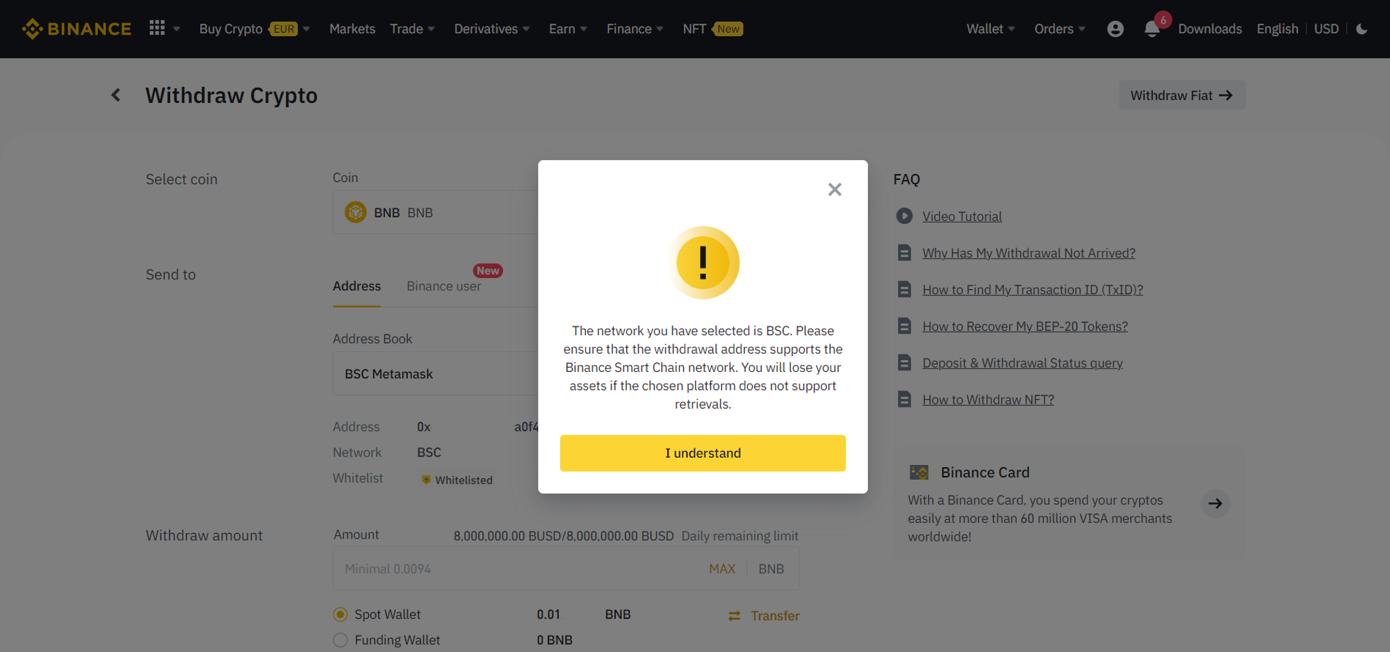 An example of good UX on Binance