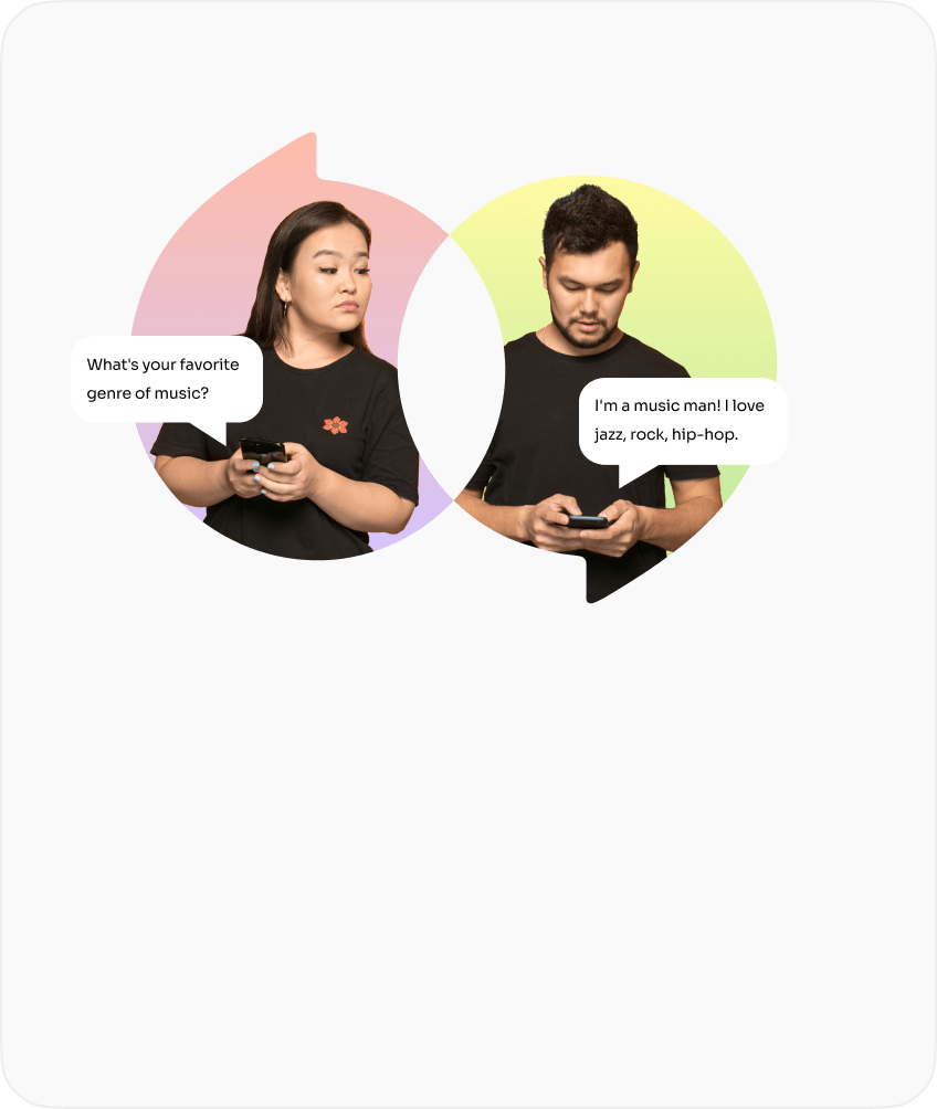 Two users in chat with each other with one peeking into the other's phone