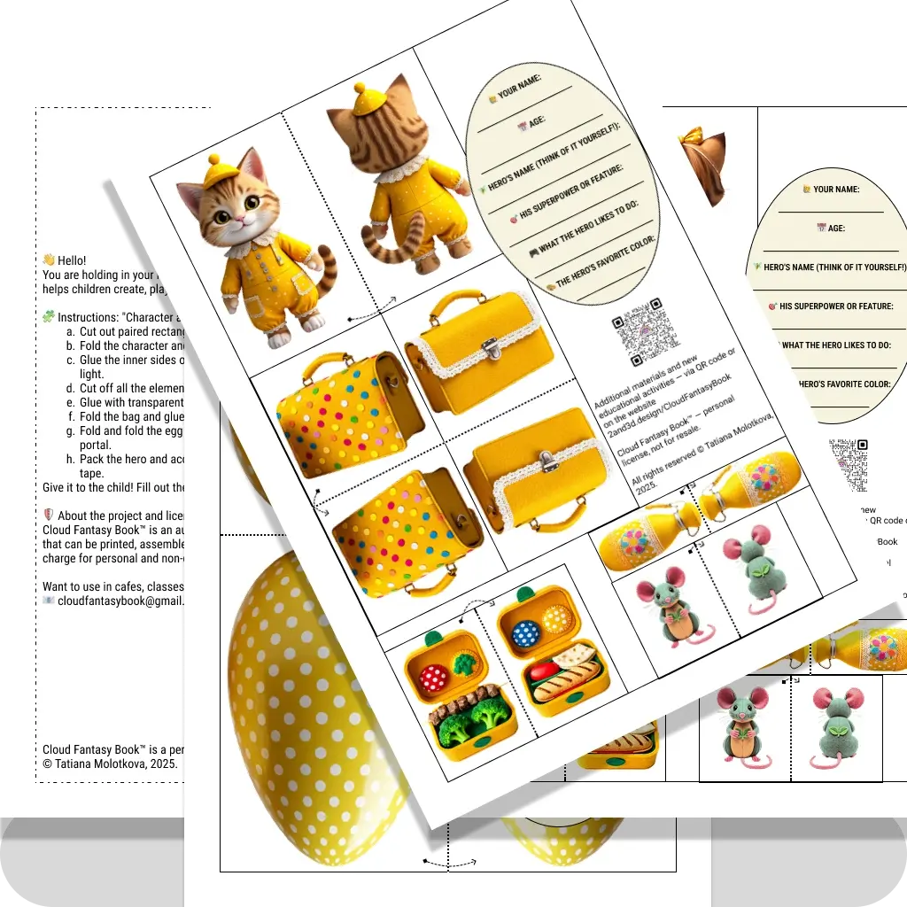Character Cats and his things with a questionnaire Yellow