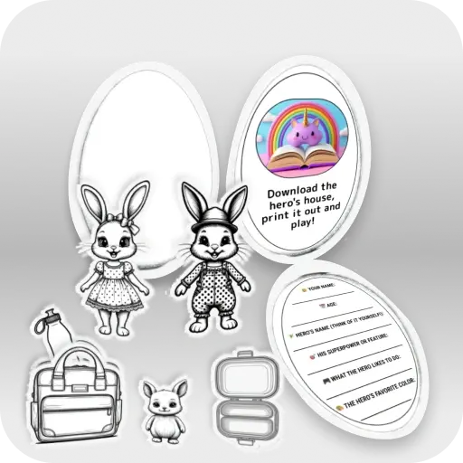 Character Bunny and his things with a questionnaire (B&amp;W)