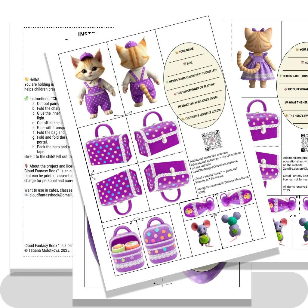 Character Cats and his things with a questionnaire Purple