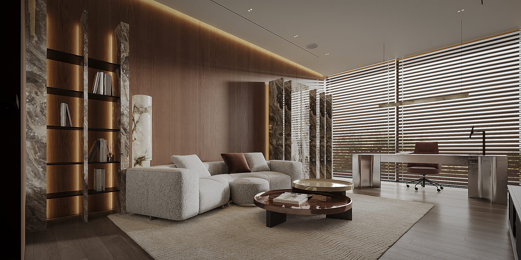 The interior of this three-story villa in Limassol — including a basement level with a wine room and home cinema — blends simplicity, scale, and refinement