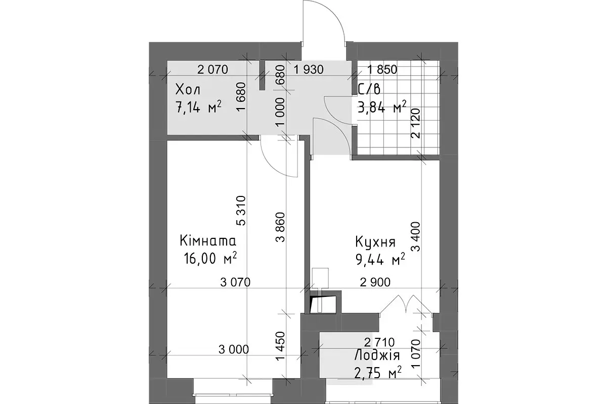 Планировка 1-комнатной квартиры в ЖК Чайка Люкс — вариант 8