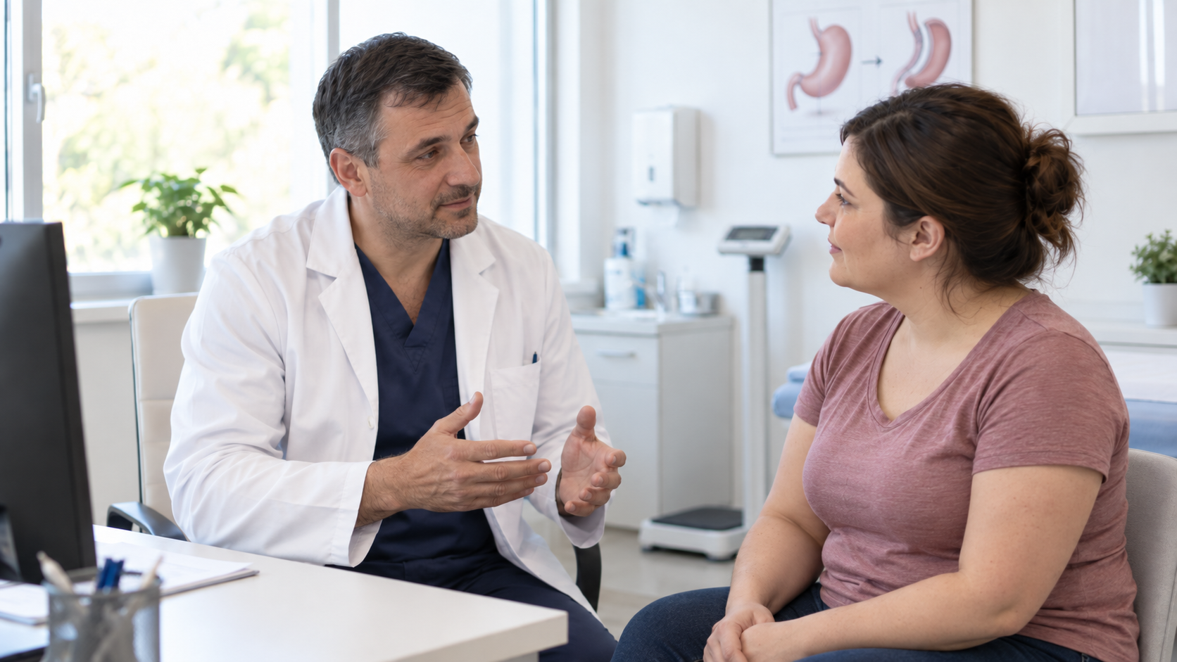 Medic bariatric în discuție cu o pacientă