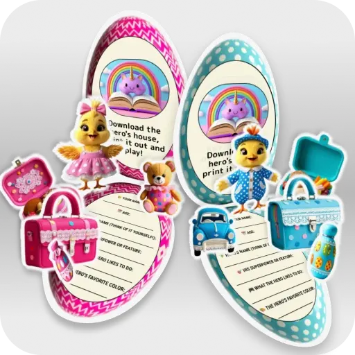 The character Chicken and his things with a questionnaire