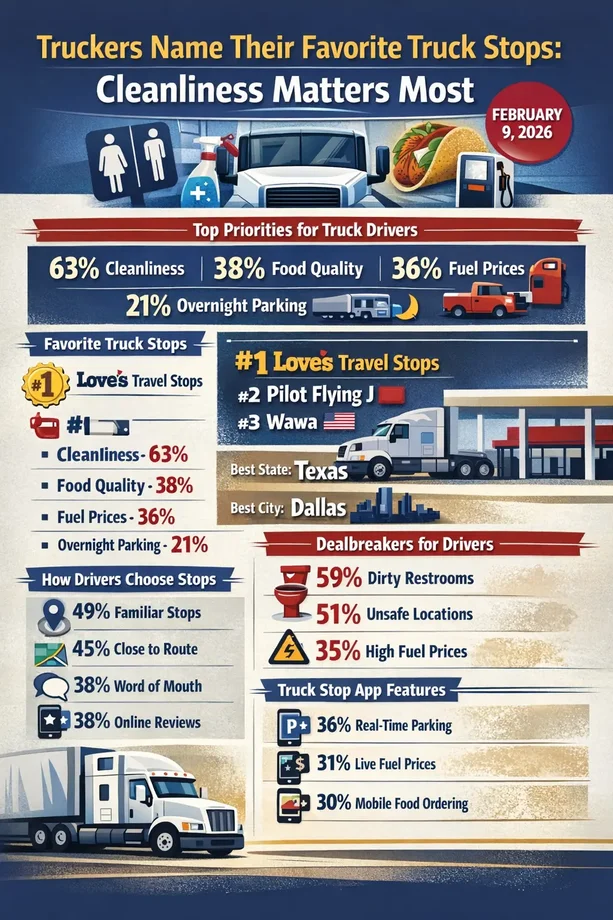 Truckers Name Their Favorite Truck Stops: Cleanliness Matters Most