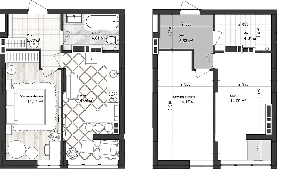 Планировка 1-комнатной квартиры в ЖК Sea Town — вариант 10